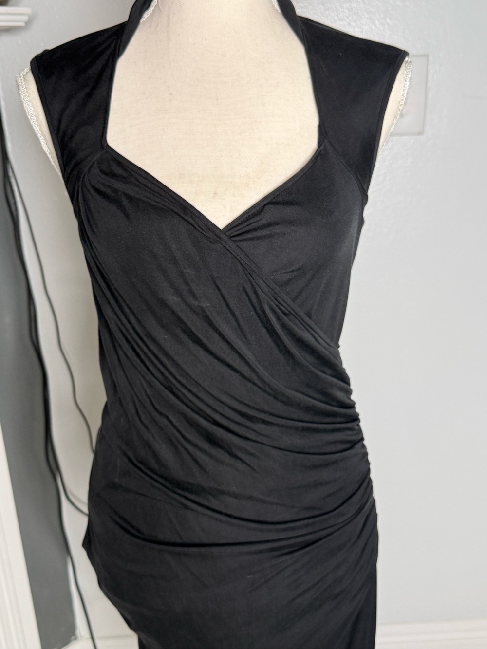 Catherine Malandrino Black Sleeveless Draped Midi Dress